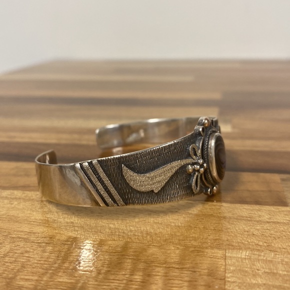 Vintage Abalone Stone 925 Sterling Cuff Bracelet - Picture 4 of 12